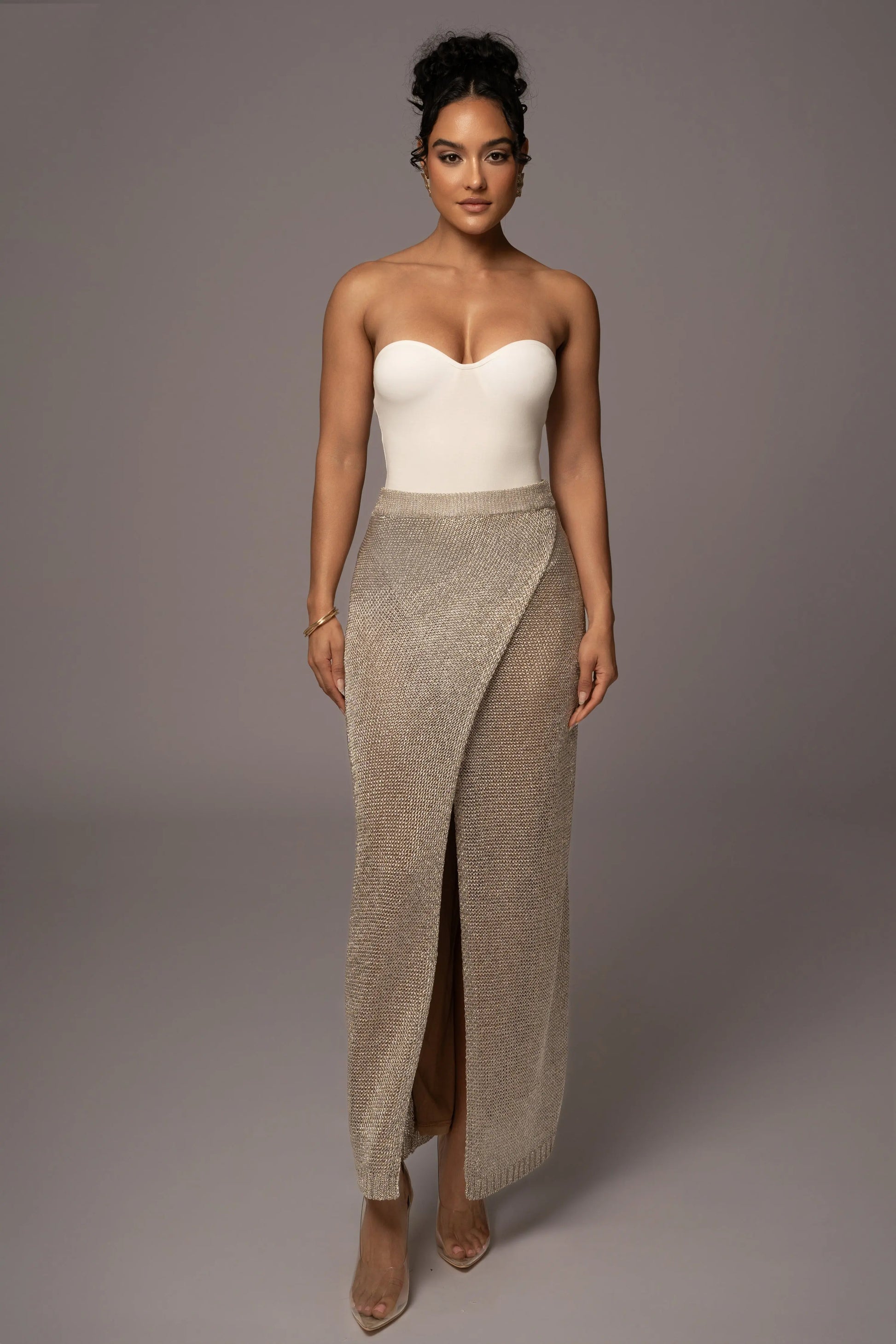 Silver Anais Maxi Slit Skirt JLUXLABEL