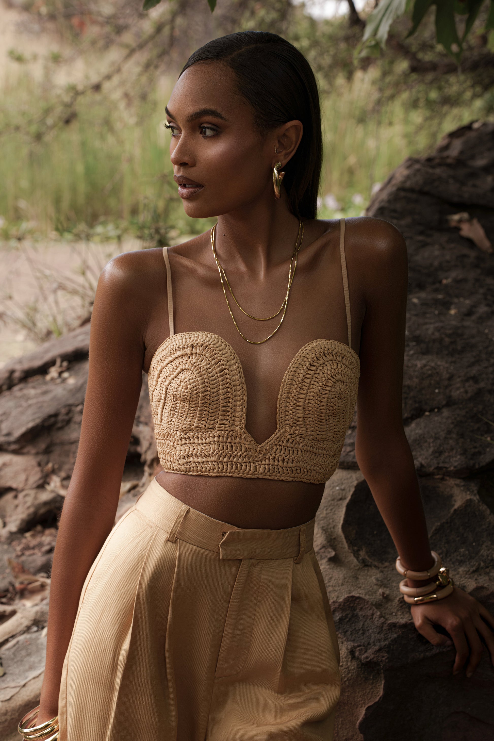 PRE-ORDER Beige Sail Away Texture Bustier JLUXLABEL