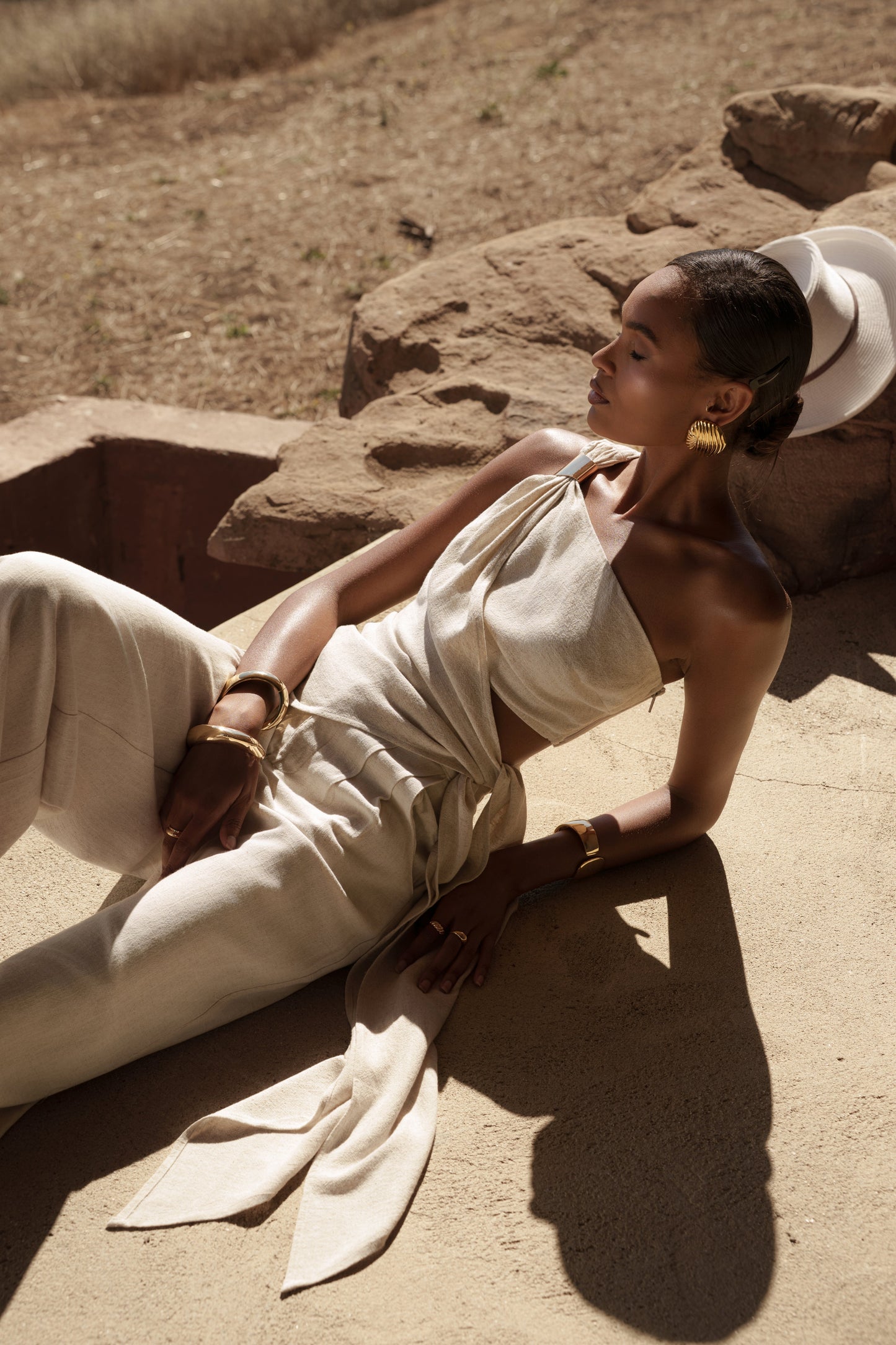 Beige Palmera One Shoulder Top JLUXLABEL