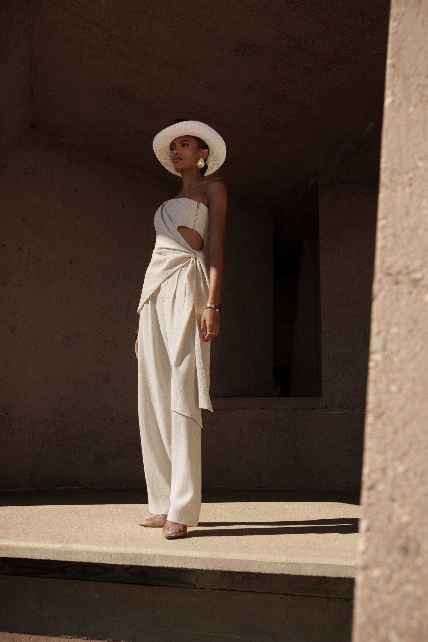 Beige Palmera One Shoulder Top JLUXLABEL