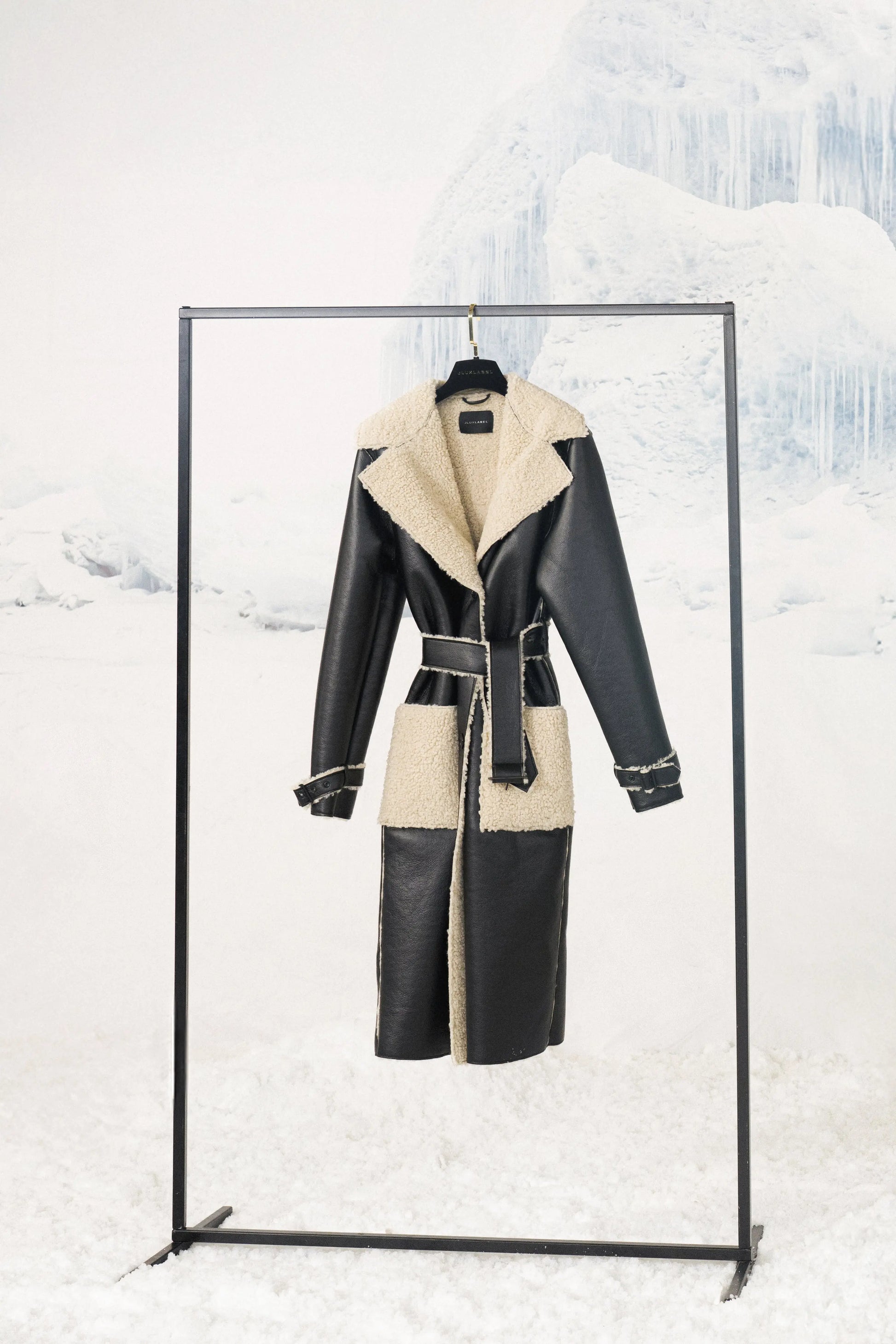 Black/Ivory Sherpa And Faux Leather Coat JLUXLABEL