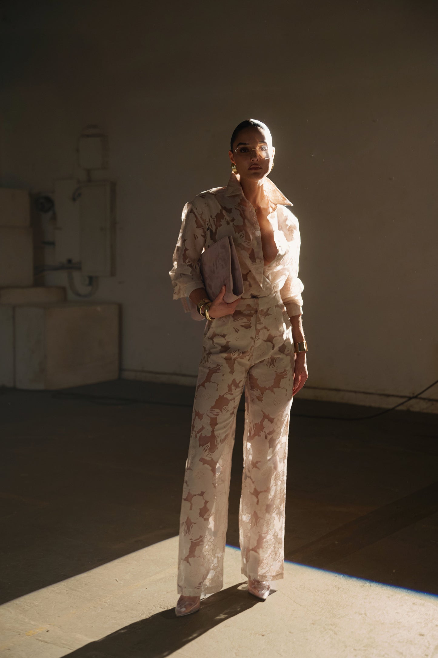 PRE-ORDER Beige Organza Floral Pant JLUXLABEL