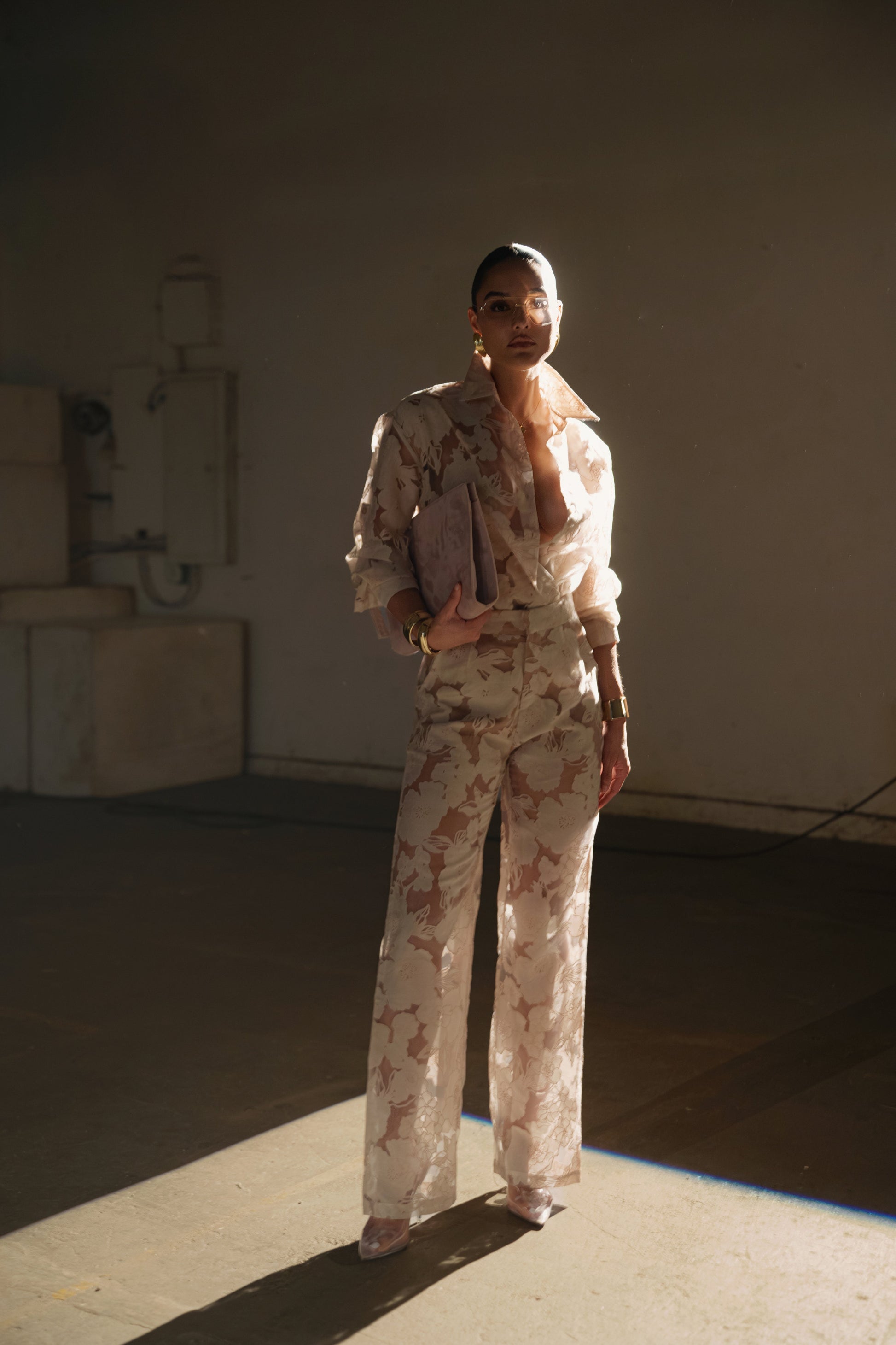 PRE-ORDER Beige Organza Floral Pant JLUXLABEL