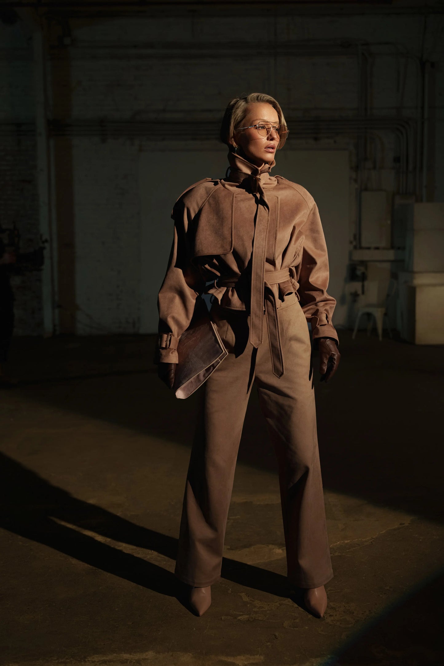 Beige Heidi Belted Suede Pant JLUXLABEL