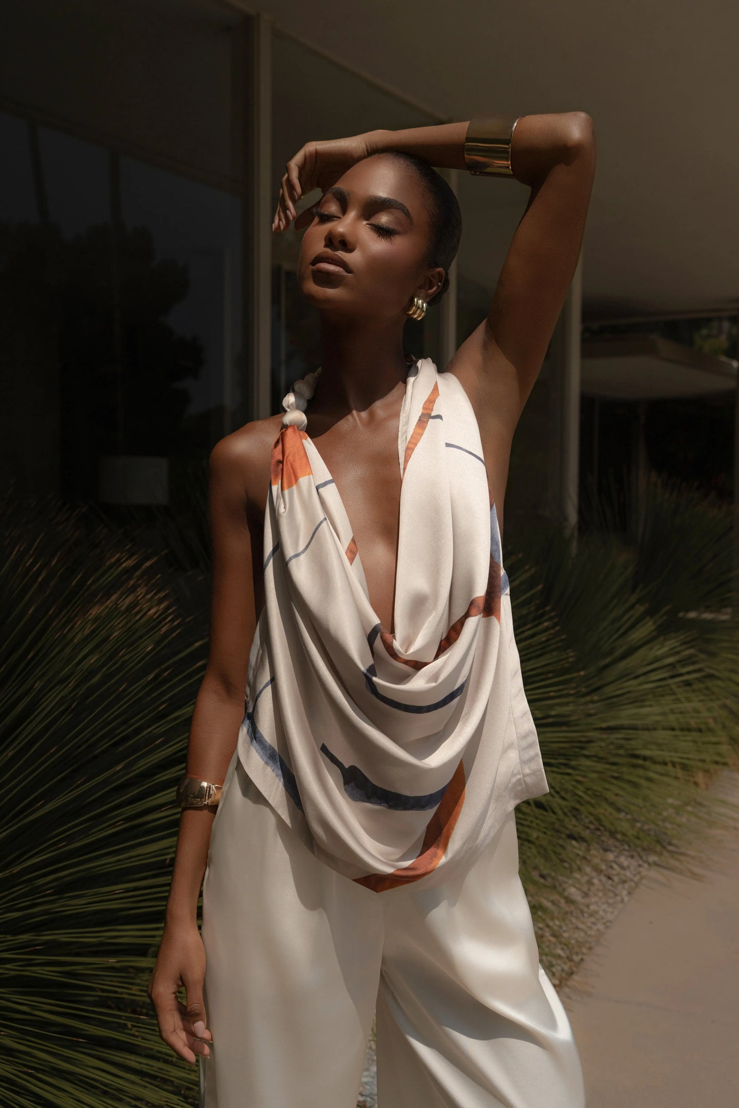Ivory Tropic Dawn Satin Top JLUXLABEL
