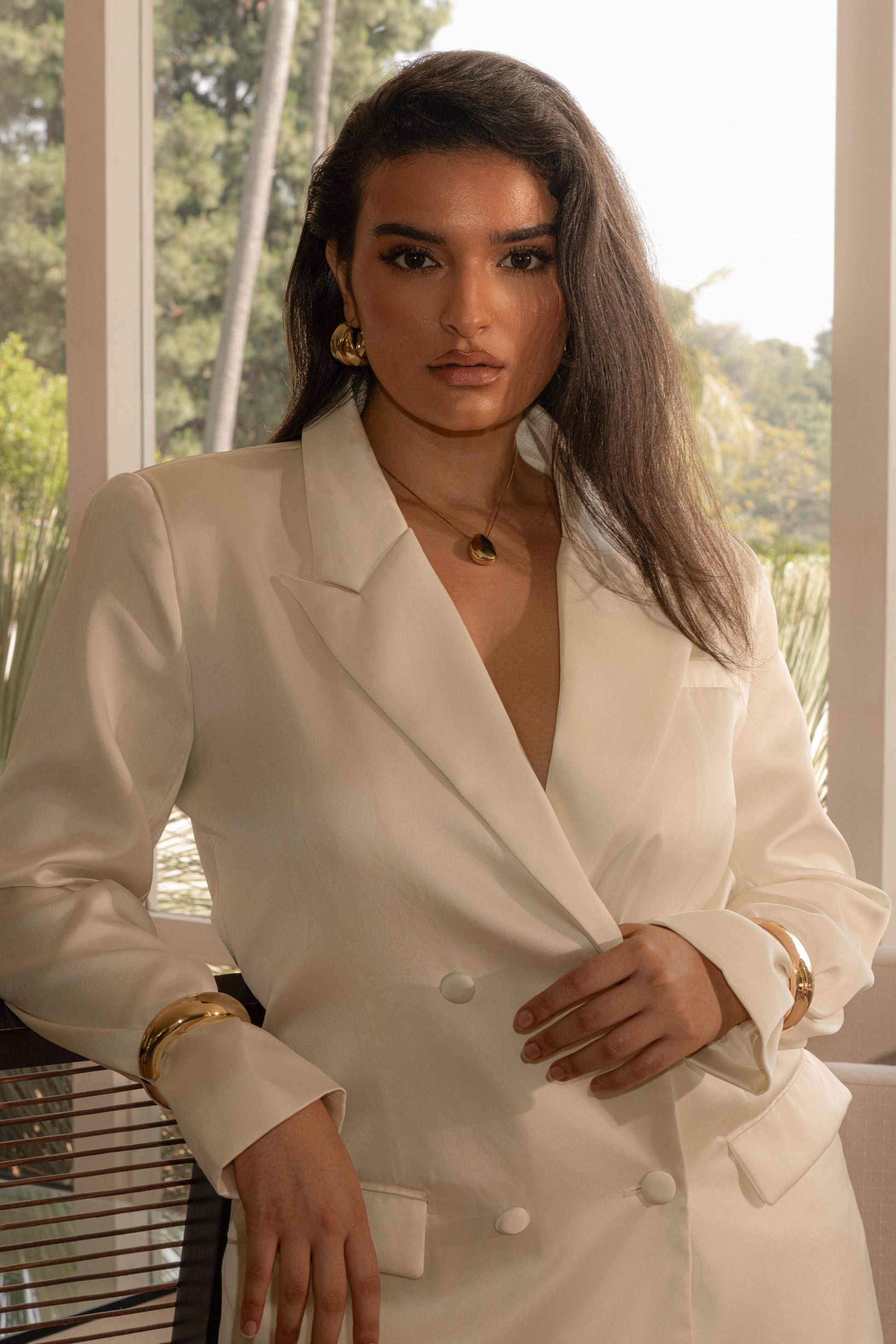 Ivory Lara Oversize Satin Blazer JLUXLABEL