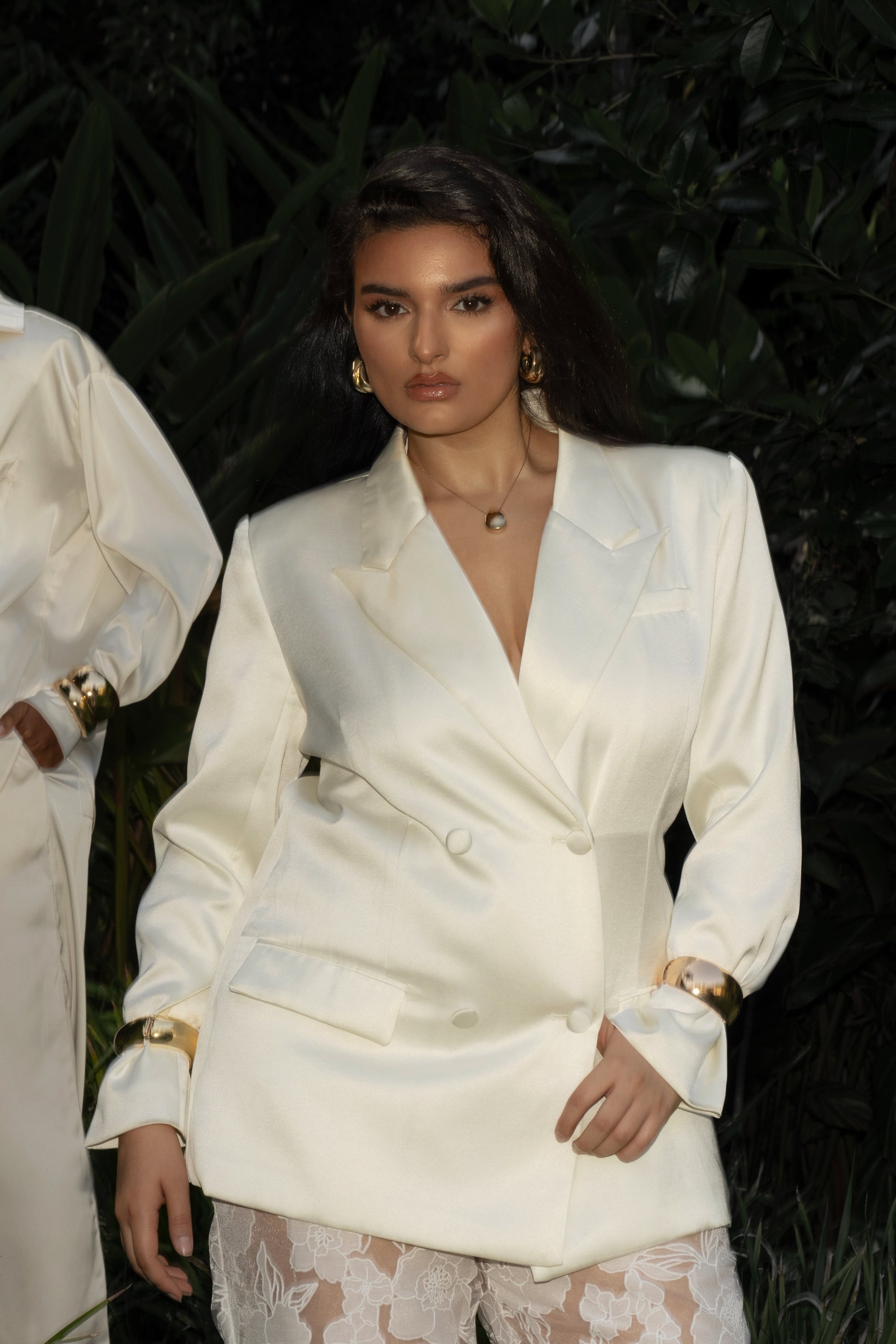 Ivory Lara Oversize Satin Blazer JLUXLABEL