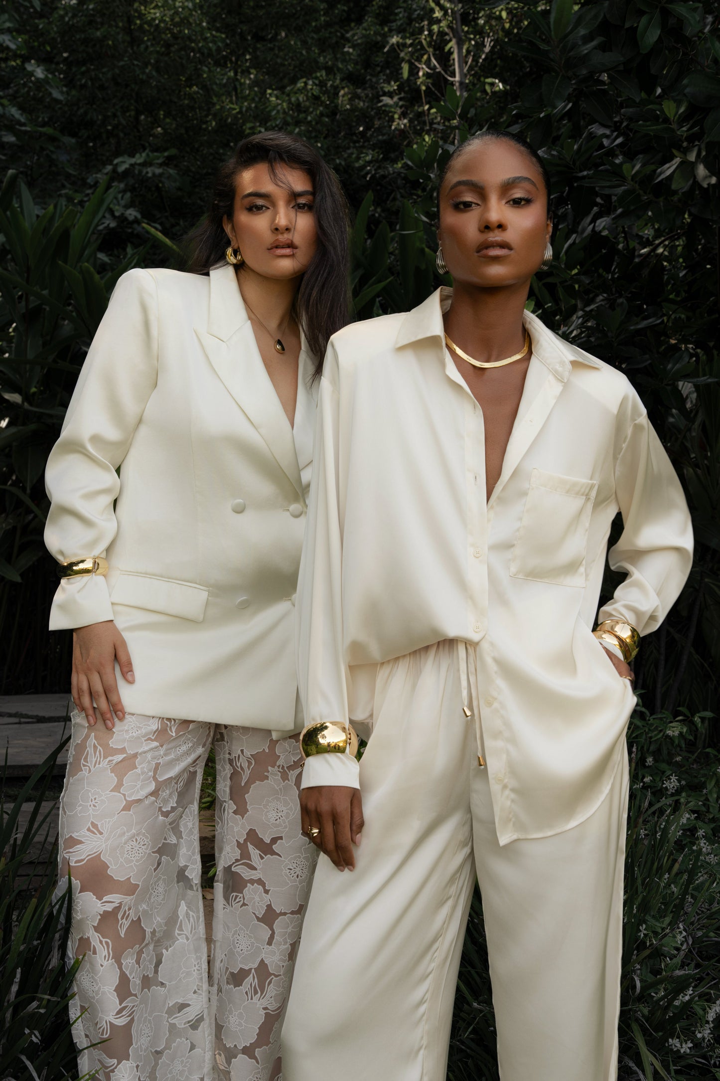 Ivory Island Ease Collared Satin Top JLUXLABEL