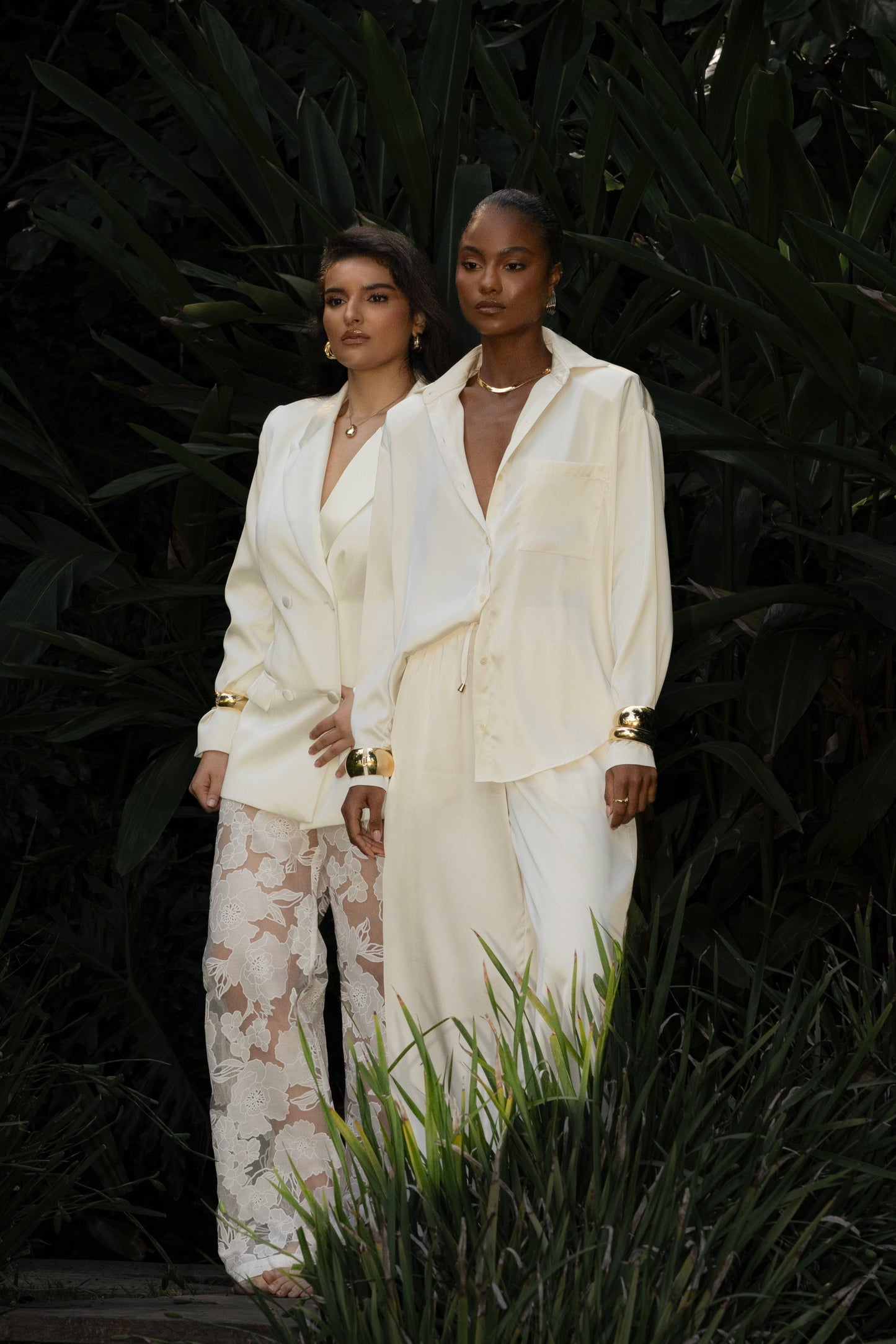 Ivory Island Ease Collared Satin Top JLUXLABEL