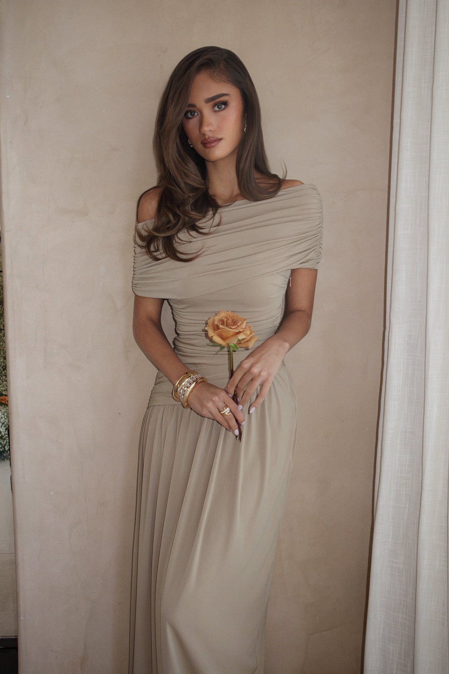 Beige Vision Of Elegance Maxi Dress JLUXLABEL